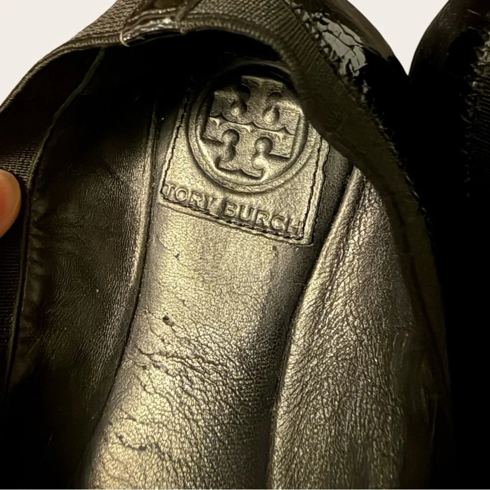 Tory Burch Caroline Black Patent Ballet Flat Shoes size 7.5